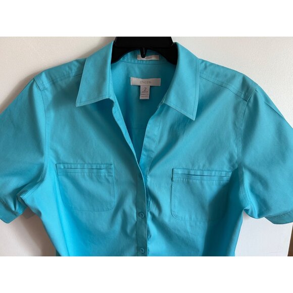 Chico's Size 2 Women No-Iron Short Sleeve Button-Up Blouse - Picture 4 of 6